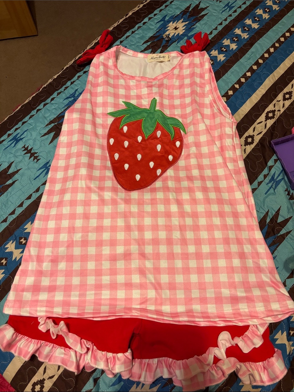 Children's Pink Gingham Strawberry Matching Set by MiniMi size 11-12